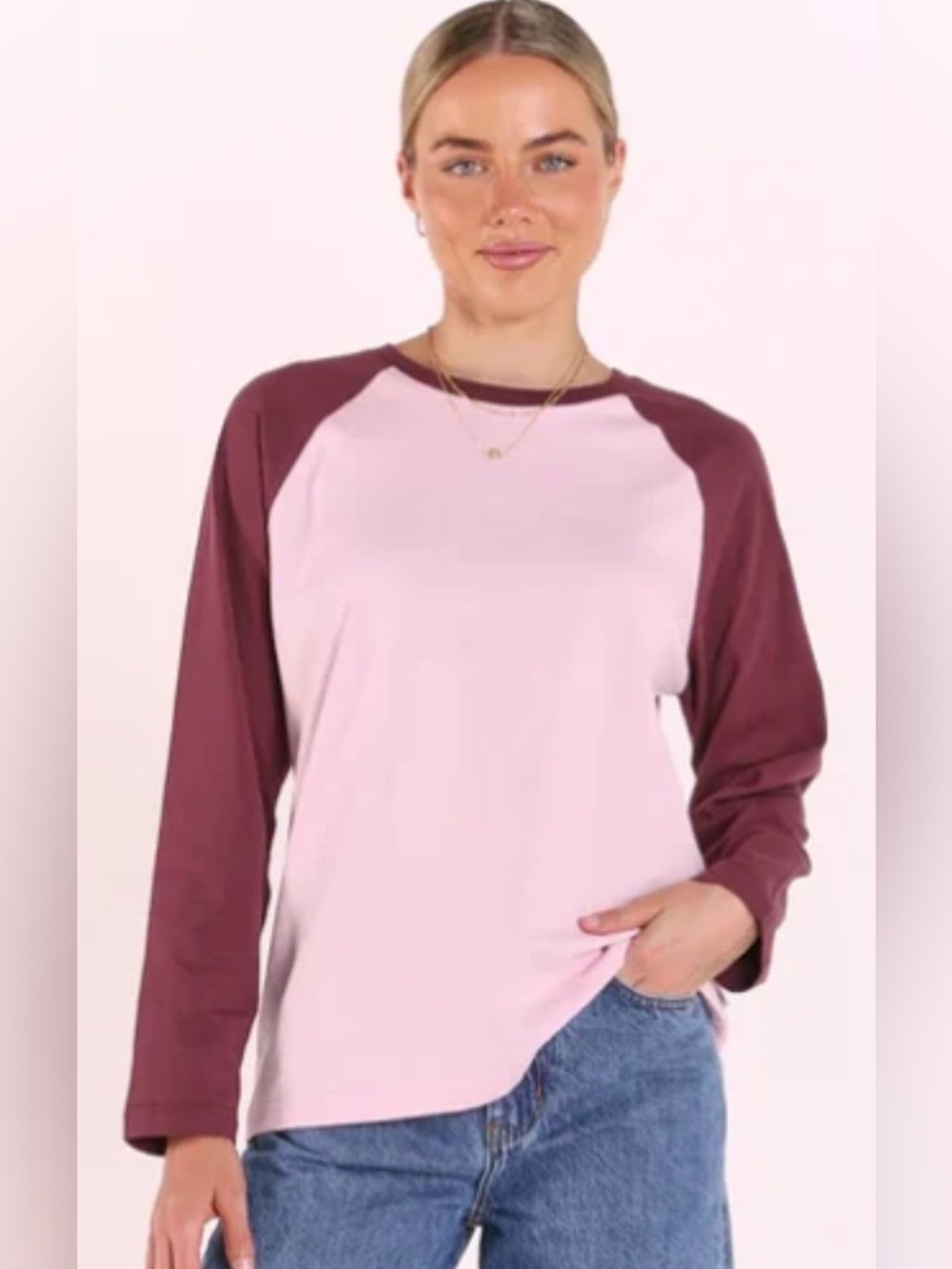 Old Navy Light Mauve Tee with Burgundy Trim